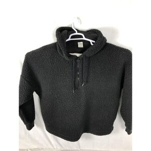 PINK Victoria's Secret Sherpa Hoodie Teen Womens XL Black Quarter Zip Pullover